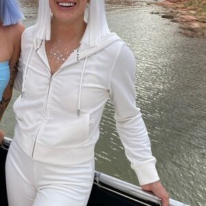 Juicy Couture OG Bling Velour White Rhinestone Tracksuit Hoodie (Extremely Rare)